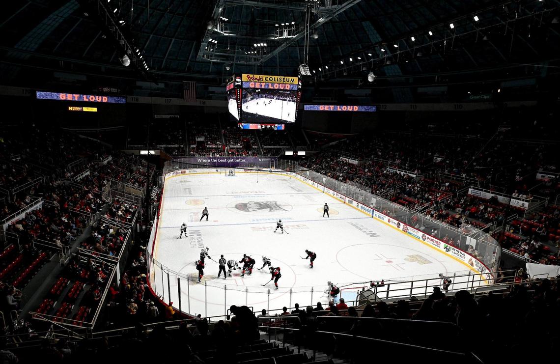 The Charlotte Checkers host the Cleveland Monsters in season opening action at Bojangles Coliseum in Charlotte, NC on Friday, October 18, 2024.