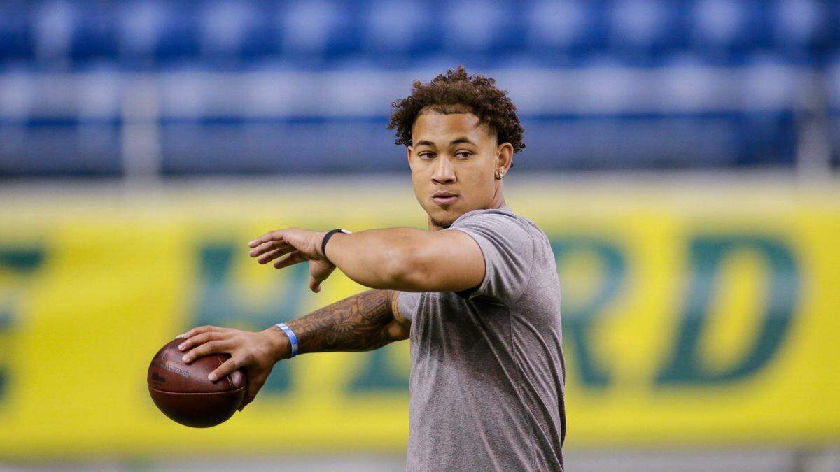 North Dakota State quarterback Trey Lance throws at the school’s football NFL Pro Day Friday, March, 12, 2021, in Fargo, North Dakota. (AP Photo/Andy Clayton- King)