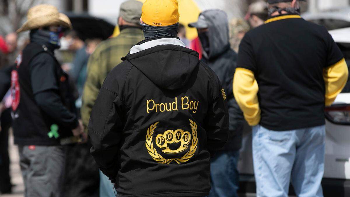 Men wearing Proud Boy clothing protested in Raleigh in March 2021. The group is known for engaging in violence.