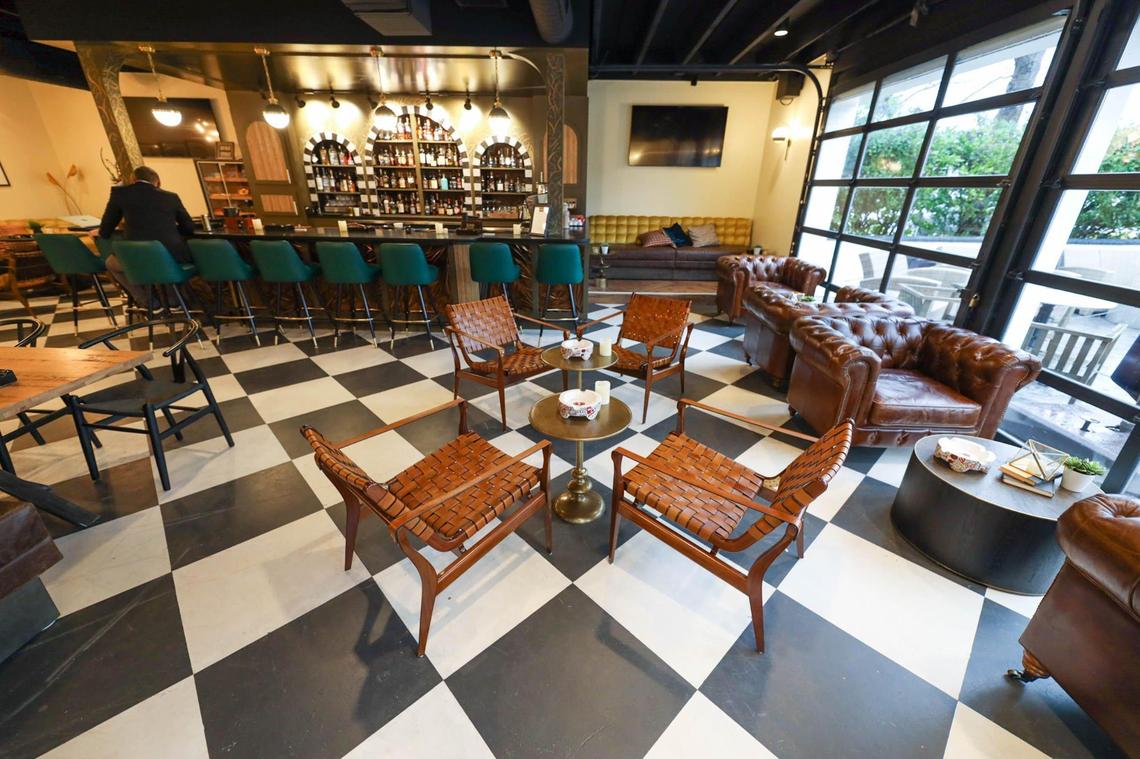 The Vintage Whiskey & Cigar Bar has seating in the main bar area, out on the patio and in two private rooms in the back.