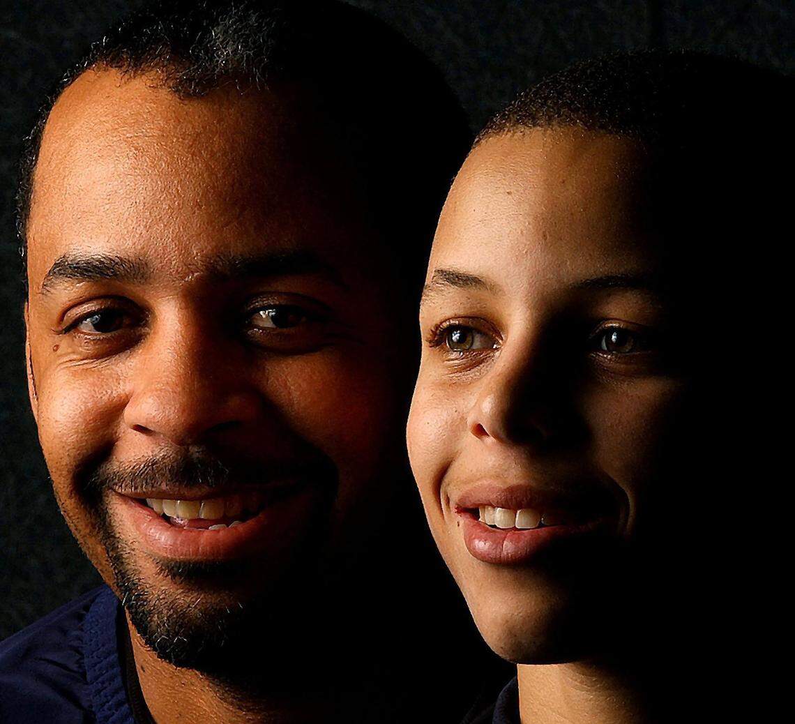 In 2004, a 15-year-old Steph Curry (right) posed with his father, Dell, for The Charlotte Observer.