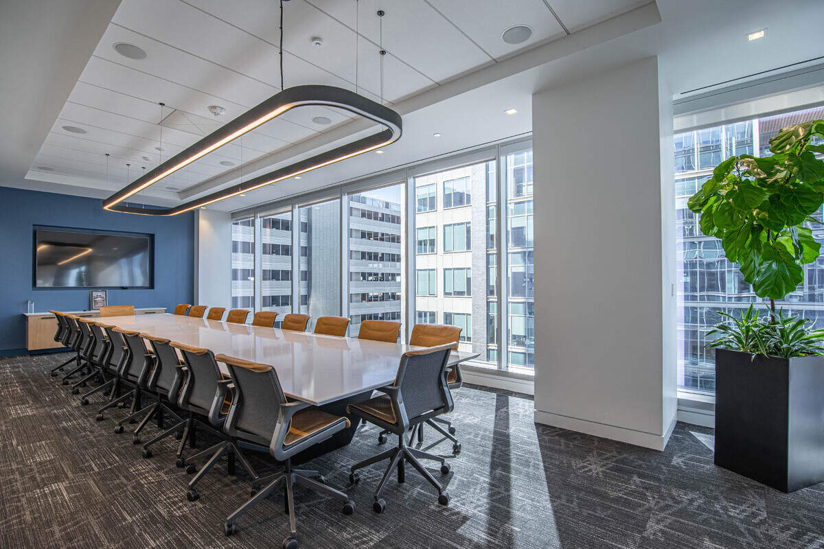 Armstrong Transport Group’s new Charlotte headquarters includes a mix of workspace for huddles and meetings on the fifth floor of the East Tower at 1120 S. Tryon St.