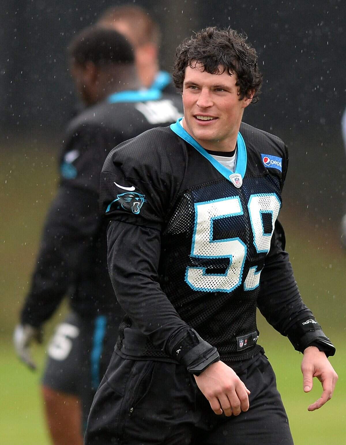 Carolina Panthers linebacker Luke Kuechly during practice in 2015. Sculptor Ben Hammond purposely made Kuechly’s hair relatively long in his Pro Football Hall of Fame bust, as it was during the first half of his career.