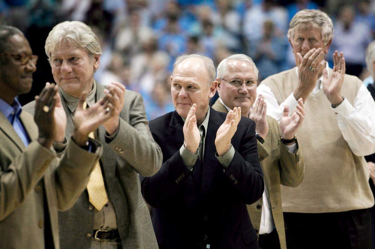 Bill Chamberlain, Dennis Wuycik, George Karl, Steve Previs and Lee Dedmon (l-r) were among the Tar Heels who won the 1971 NIT championship. They were honored in 2011 in Chapel Hill on the 40-year anniversary of their title, which came after a win over Duke in the semifinals and Georgia Tech in the final.