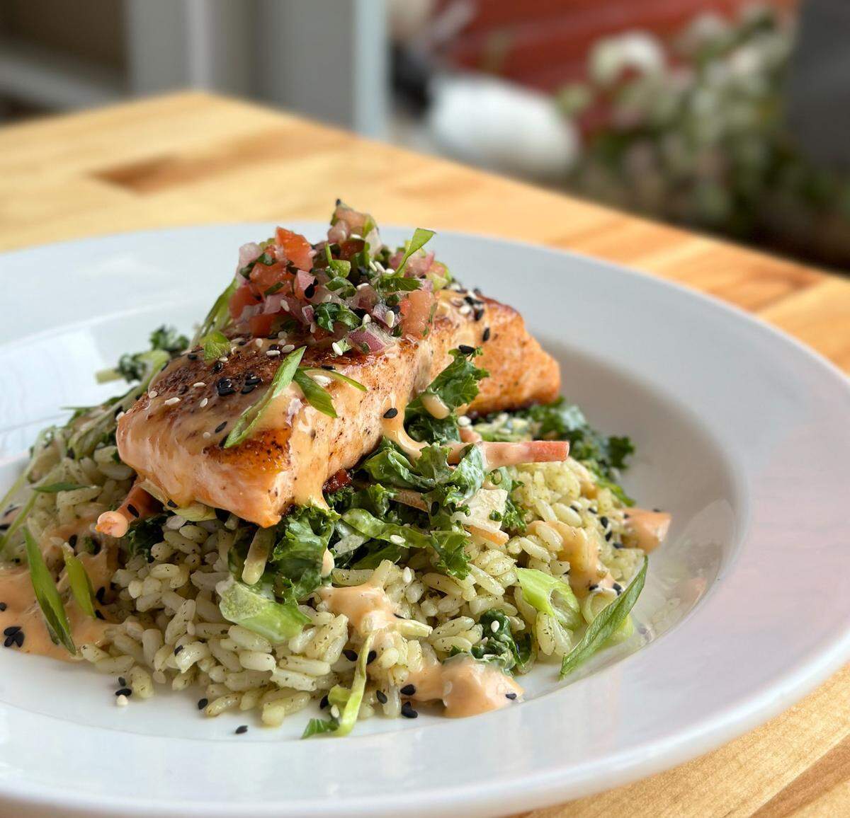 The Firecracker Salmon dish from Lebowski’s Neighborhood Grill.