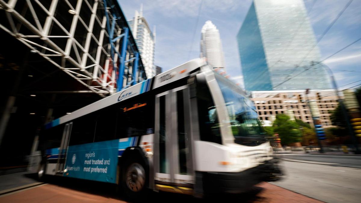 A CATS bus leaves the Charlotte Transportation Center on East Trade Street in Charlotte, N.C., Tuesday, July 12, 2022. CATS is currently facing a bus driver shortage which has been affecting commuters.