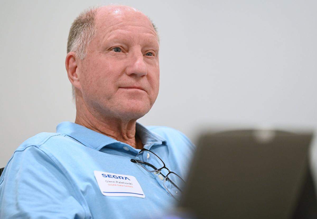 Segra data center manager Glenn Palehonki listens to a discussion about the company's CLT 2 data center on Monday, October 27, 2025.