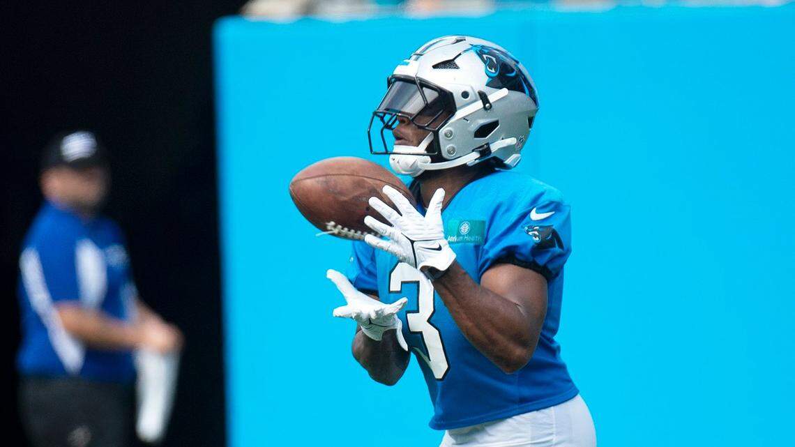 Panthers running back and return specialist, #3, Raheem Blackshear, broke free during a kick turn Saturday. Fans celebrated the return of Panthers’ football during practice at Bank of America Stadium on Saturday, July 27, 2024 as part of the annual Back Together Saturday event. Practice, which began at 9:30 a.m., included performances by the Panthers entertainment group and activities for fans. Fans cheered on players like Bryce Young (#9), Xavier Legette (#17), Damien Lewis (#68) and head coach Dave Canales.