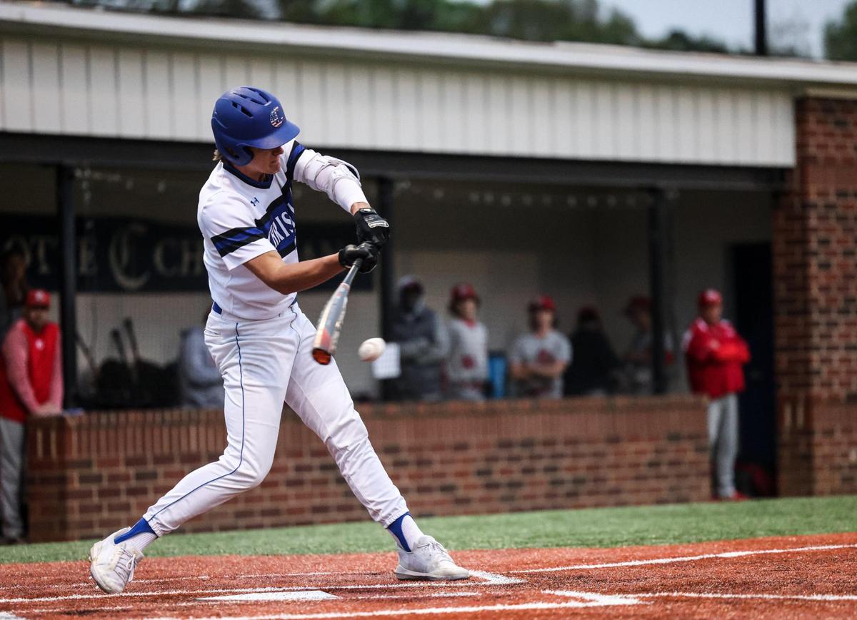 Charlotte Christian’s John hits against Providence Day at Charlotte Christian School in Charlotte, N.C., on Friday, April 8, 2022.
