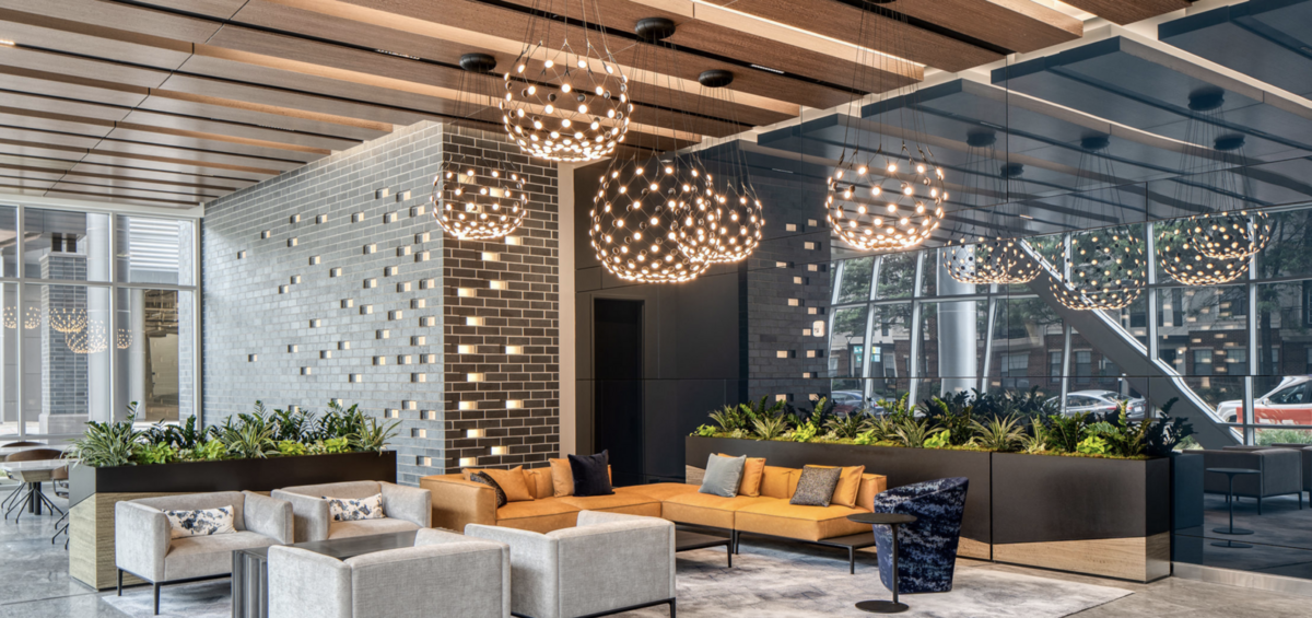 The lobby of Armstrong Transport Group’s new headquarters on fifth floor of the East Tower at 1120 S. Tryon St. in Charlotte, doubling the logistics company’s space to 27,000-square-feet.