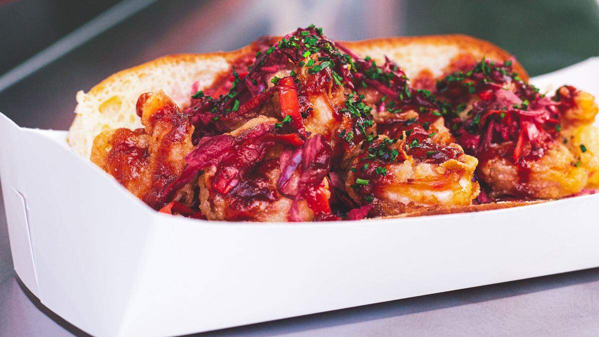 Another!? Food Truck’s Carolina Patriot is a Carolina-style shrimp roll, with slaw and house-made sauce on a New England-style roll.  