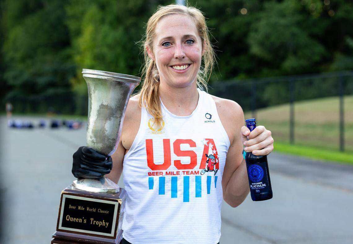 Elizabeth Laseter can also run really fast without drinking: In May, she ran under 17 minutes at a 5K in California, and next month, she’s aiming to try to run a 2-hour and 45-minute marathon in Indianapolis.