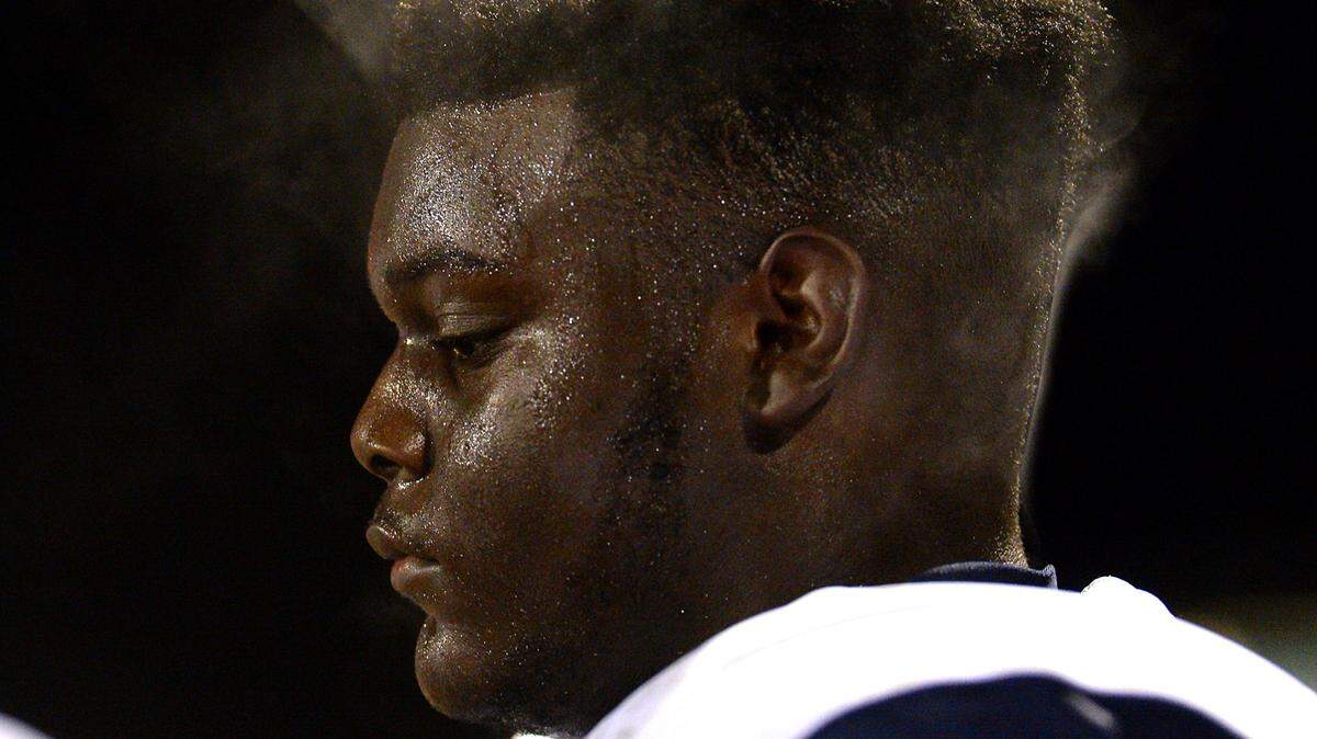 Charlotte 49ers tackle T.J. Moore, pictured here playing for Mallard Creek in 2015, transferred to his hometown school after playing four seasons at the University of Florida.