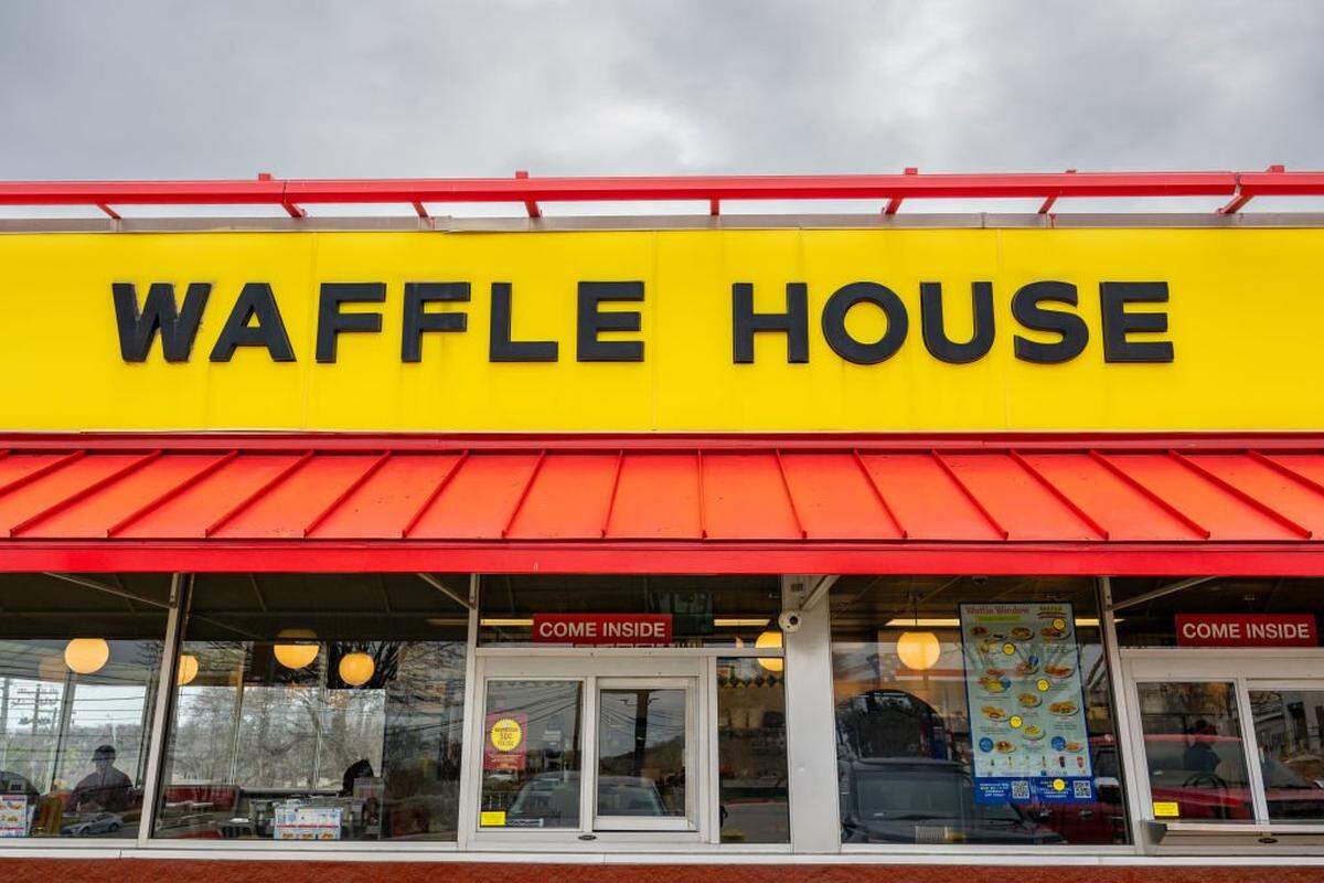 AUSTIN, TEXAS - FEBRUARY 05: The entrance to a Waffle House is seen on February 05, 2025 in Austin, Texas. Waffle House has announced that it will be adding a 50-cent surcharge to all egg products because of soaring egg prices caused by the bird flu. The average price for a dozen eggs in the U.S. has increased approximately 50% in the last year. (Photo by Brandon Bell/Getty Images)