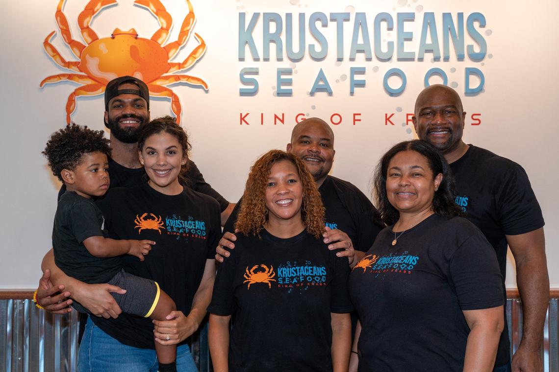 Krustaceans restaurant’s ownership team members from left: Deuce Lucas, Marcus Lucas, Nichole Lucas, Monica McKelvin, Wendell McKelvin, Les Maginley and Kennette Maginley.