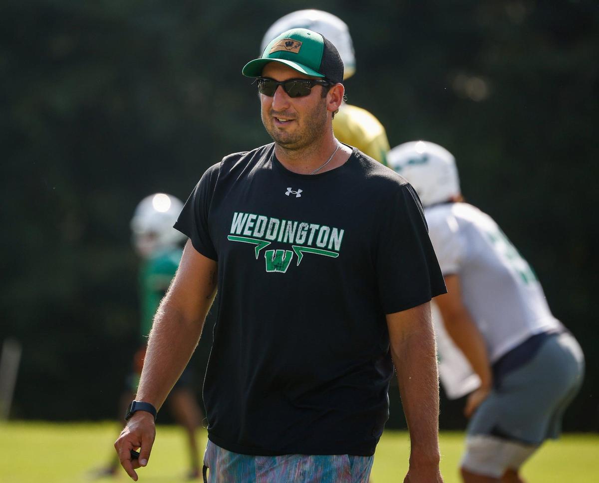Weddington football’s head coach Andy Capone oversees practice on Tuesday, August 20, 2024. Weddington will face Providence on Thursday, Aug. 22nd at Bank of America Stadium.