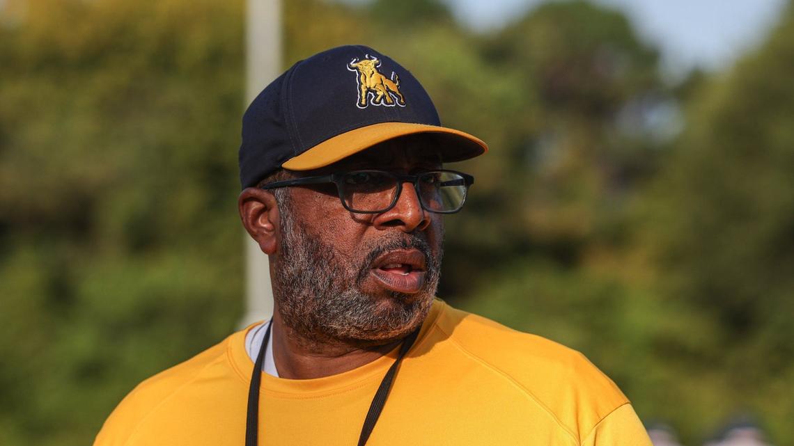 Head coach Maurice Flowers watches over JCSU’s football practice in Charlotte, NC on Tuesday, August 27, 2024.