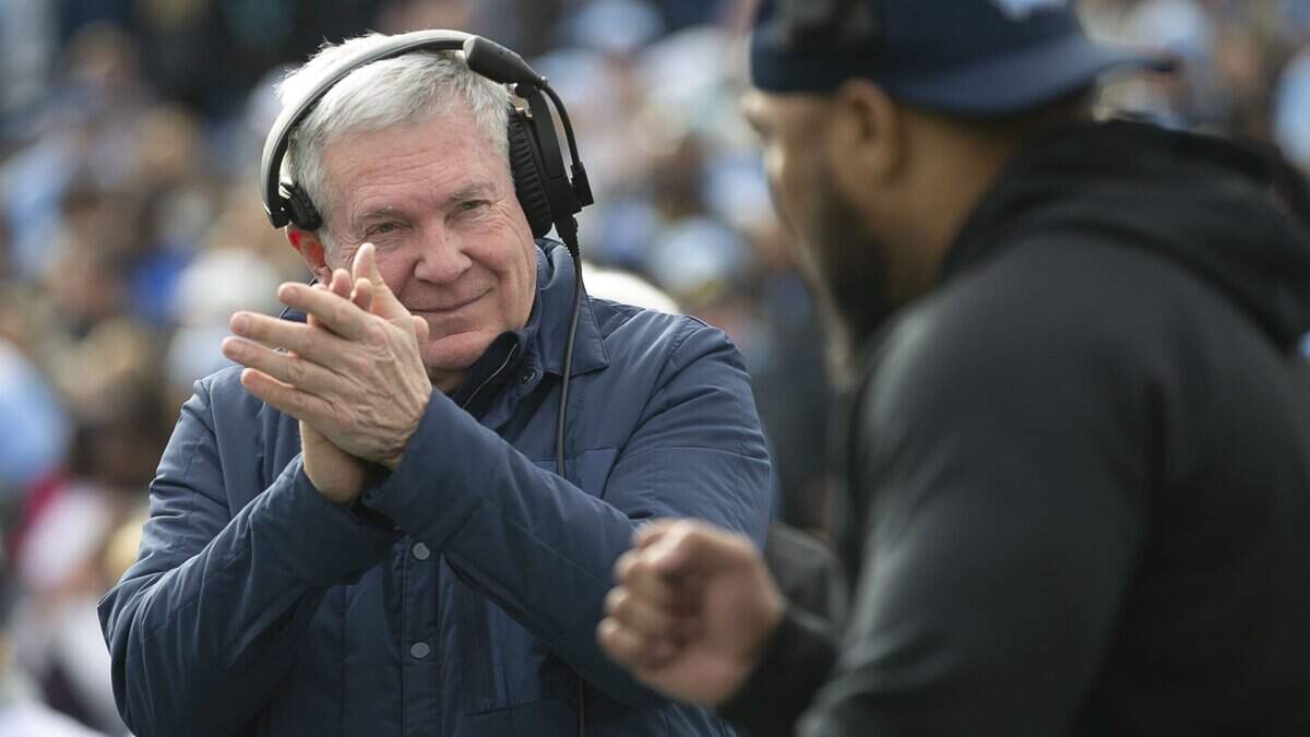 North Carolina coach Mack Brown reacts after the Tar Heels’ won the coin toss to start the Military Bowl on Friday, December 27, 2019 at Navy-Marine Corps Memorial Stadium in Annapolis, Maryland.