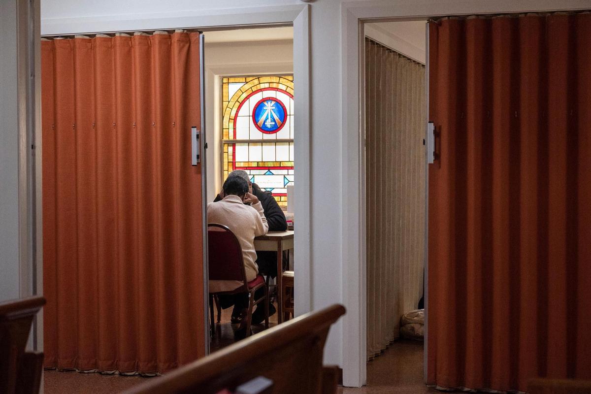 A Bible study meets after worship service at Rock Hill United Methodist Church.