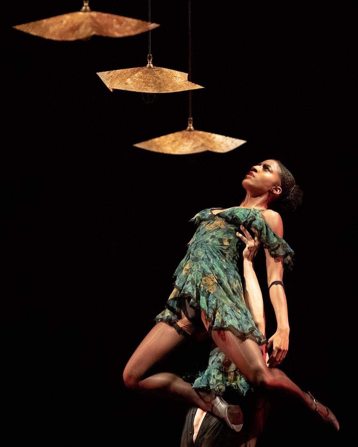 Dancer Sloan Pearson and dancer Johnny Vorsteg perform at the American Dance Festival. The program honored modern dance icons Paul Taylor, Martha Graham, and Merce Cunningham.