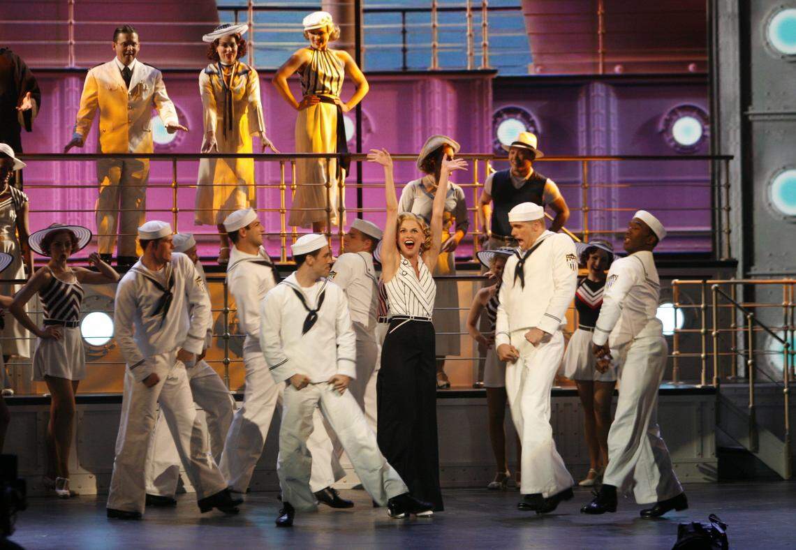 Sutton Foster, center, leads the cast of “Anything Goes” during the 2011 Tony Awards. She will perform Feb. 20 at Queens University of Charlotte as part of the inaugural Spotlight Series at the new Sarah Belk Gambrell Center on campus.
