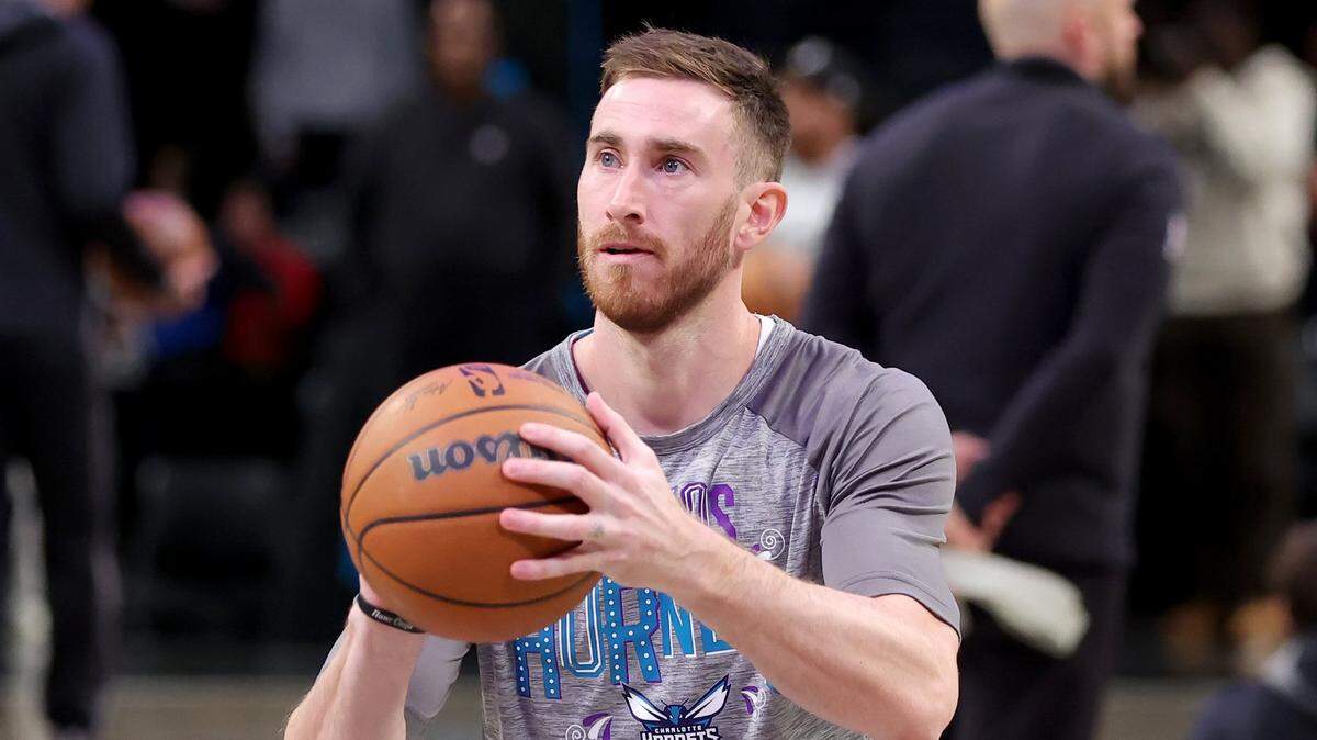 Mar 5, 2023; Brooklyn, New York, USA; Charlotte Hornets forward Gordon Hayward (20) warms up before a game against the Brooklyn Nets at Barclays Center. Mandatory Credit: Brad Penner-USA TODAY Sports