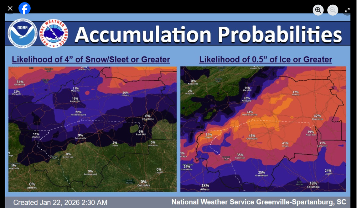 The higher snow chances have moved north of I-40 and more ice/sleet is expected, the National Weather Service says. 