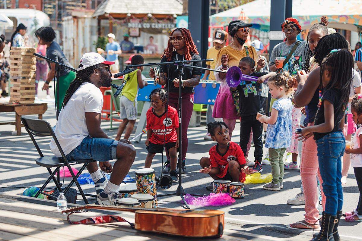 Mr. Rocky at BOOM Charlotte last year, He’ll be back at Boom this year as well with his music enrichment program for kids. The arts festival runs from April 21 to April 23 at Camp North End.