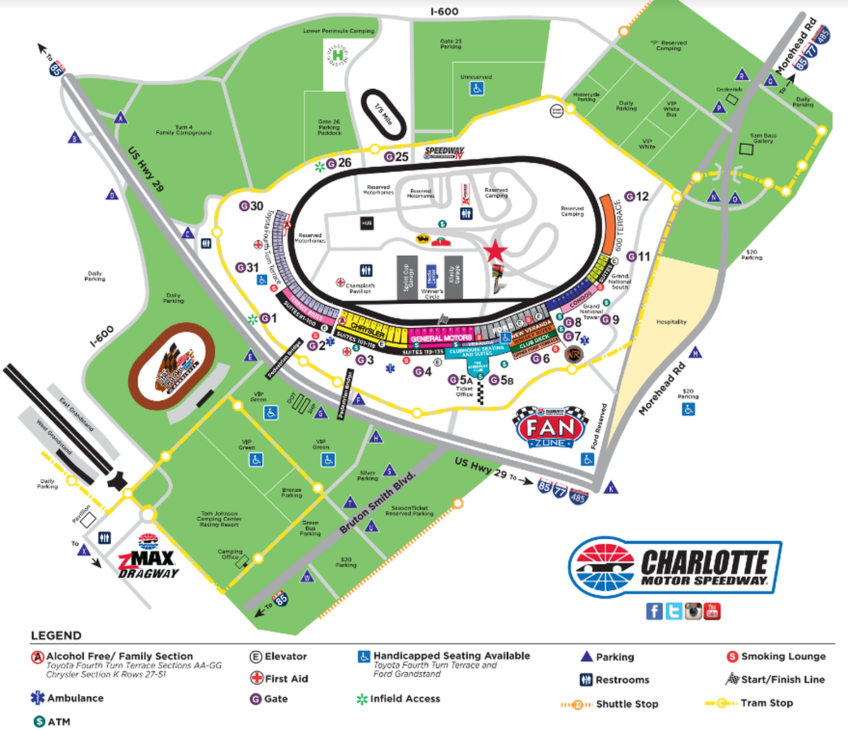 Parking map for the Bank of America ROVAL 400 at Charlotte Motor Speedway.