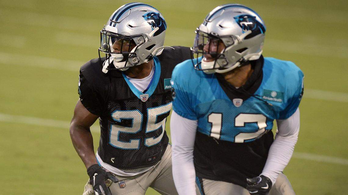 Carolina Panthers cornerback Troy Pride Jr., left, was cut by the team Monday.