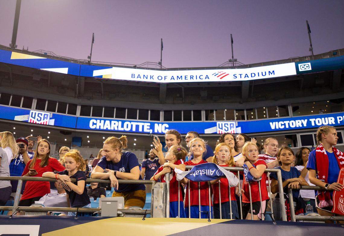 Fans wait to see the the U.S. women’s national soccer team enter Bank of America Stadium prior to its exhibition game against South Korea Thursday in Charlotte.