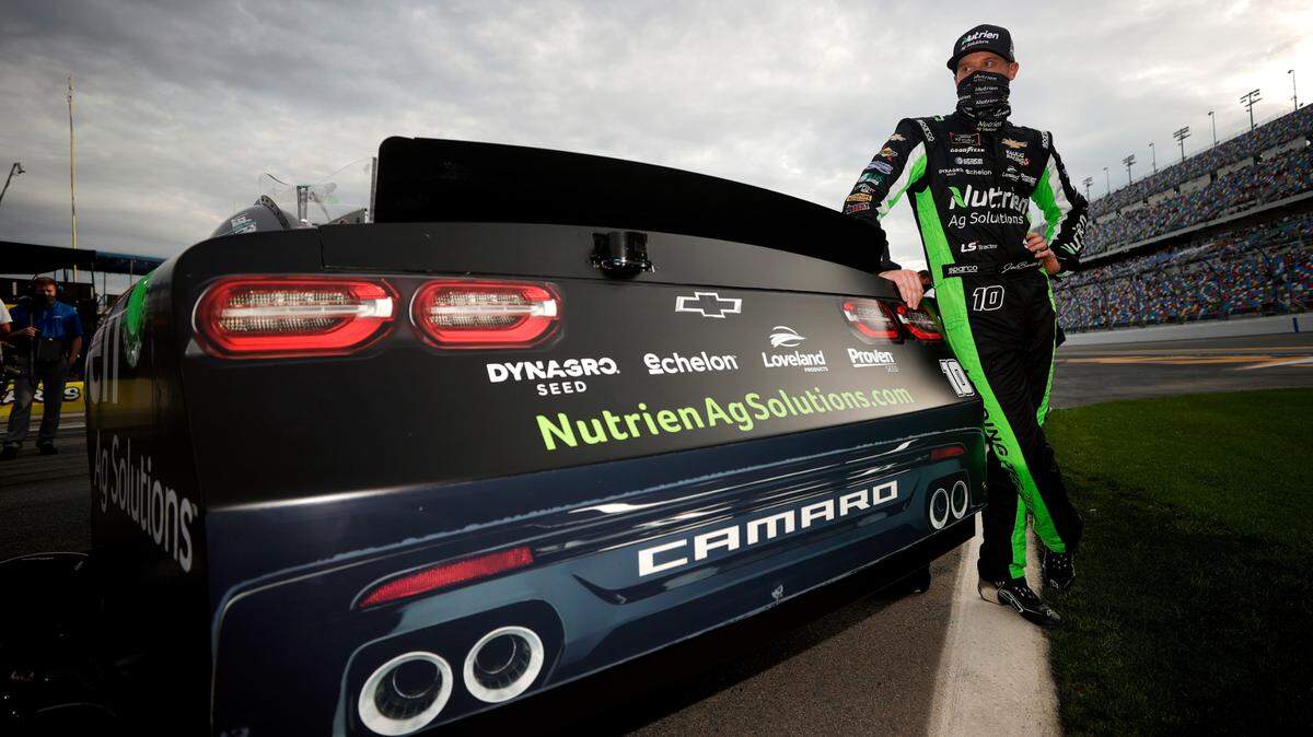 Jeb Burton, driver of the #10 Nutrien Ag Solutions Chevrolet, waits on the grid prior to he NASCAR Xfinity Series Beef. It’s What’s For Dinner. 300 at Daytona International Speedway on February 13, 2021 in Daytona Beach, Fla.