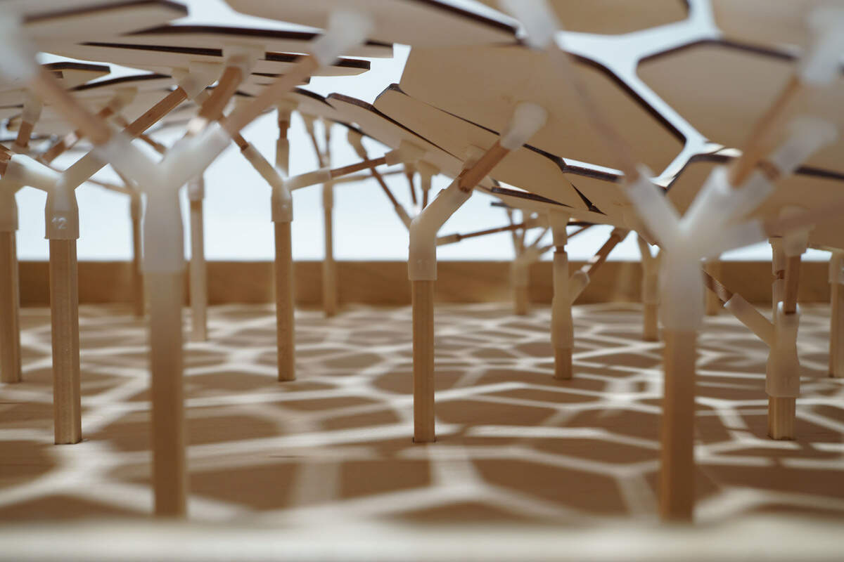 This is the underside of Richard Elaver’s “Wripple 2” wall-hanging sculpture. It’s made of wood and 3D-printed resin.