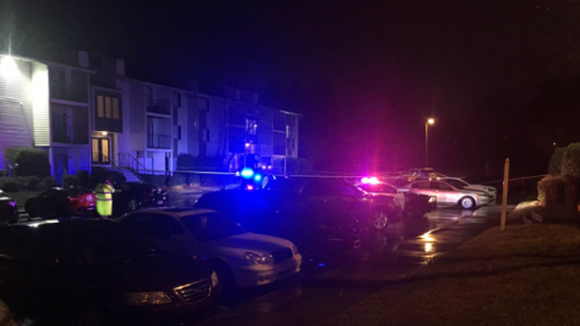 Neighbors said they heard a total of 3 shots at Victoria Park Apartments in Mint Hill during the Friday incident. WBTV Twitter screenshot