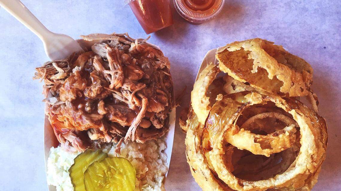 At Bar-B-Q King in Lincolnton, you can get mild or hot barbecue sauce and you can substitute any of your sides.