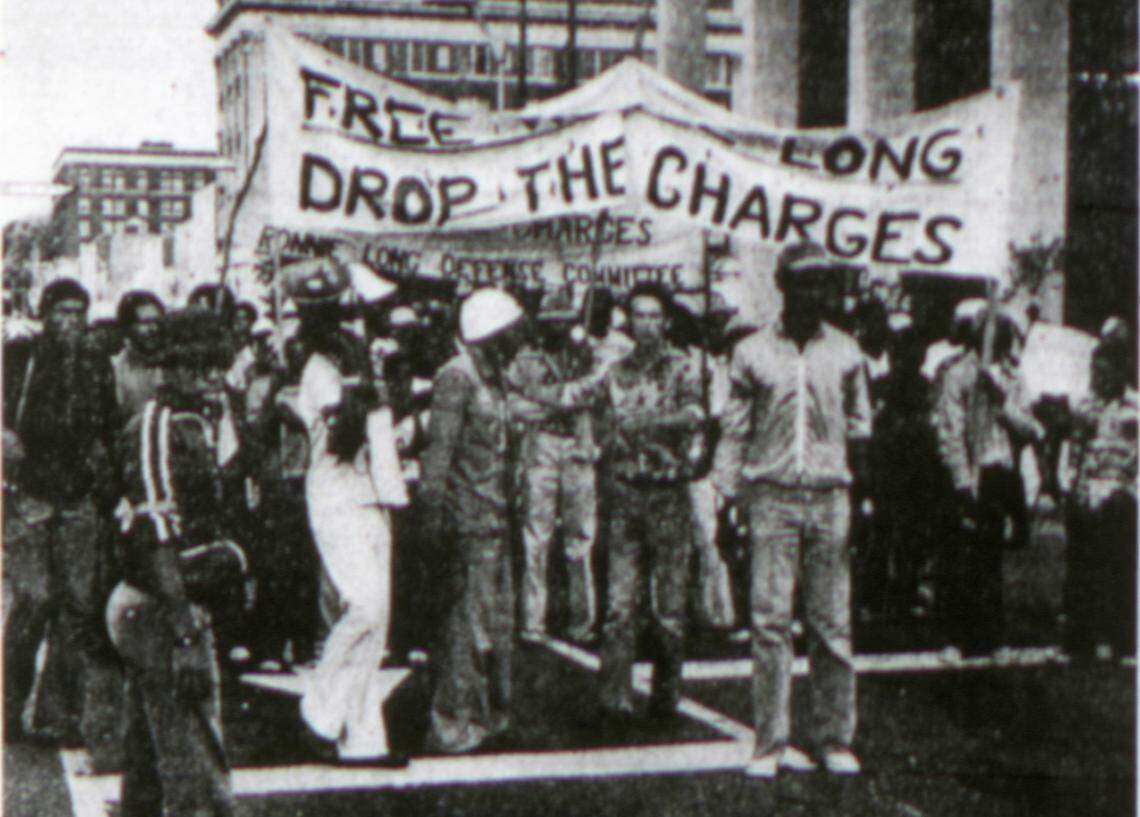Protesters march down Union Street in Concord during the trial of Ronnie Long in 1976.