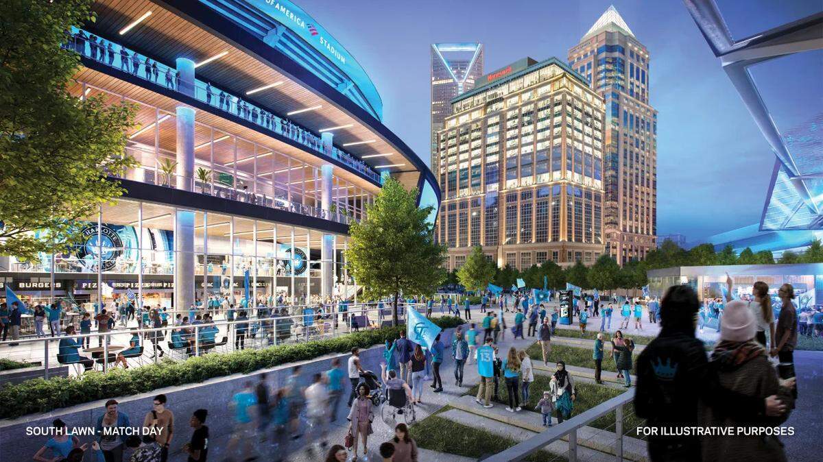 Stadium renovations unveiled Monday by Tepper Sports and Entertainment ask for the city of Charlotte to pitch in $650 million. This rendering shows the “south lawn” after renderings are complete.