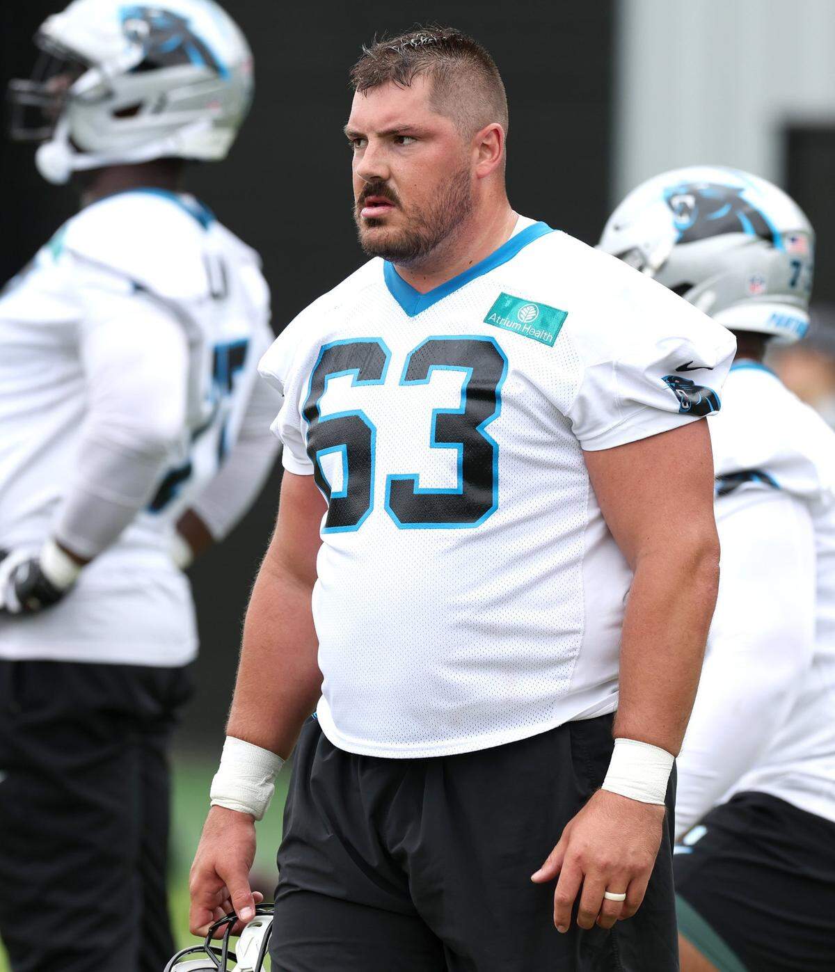 Carolina Panthers center Austin Corbett during a May practice in Charlotte.