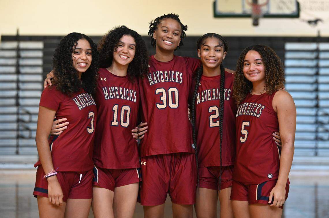 (L-R) Mallard Creek’s Jazmeen Stone, Elle Stone, Olivia Robertson, My’Asia Young and Lili Booker on Wednesday, October 18, 2023.