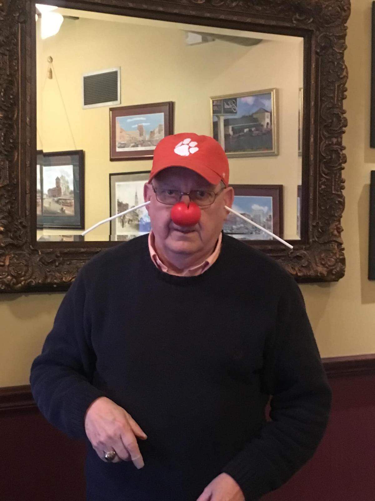 “Stormy” Young wearing a red nose, a reference to one of his favorite movies, “Patch Adams.”