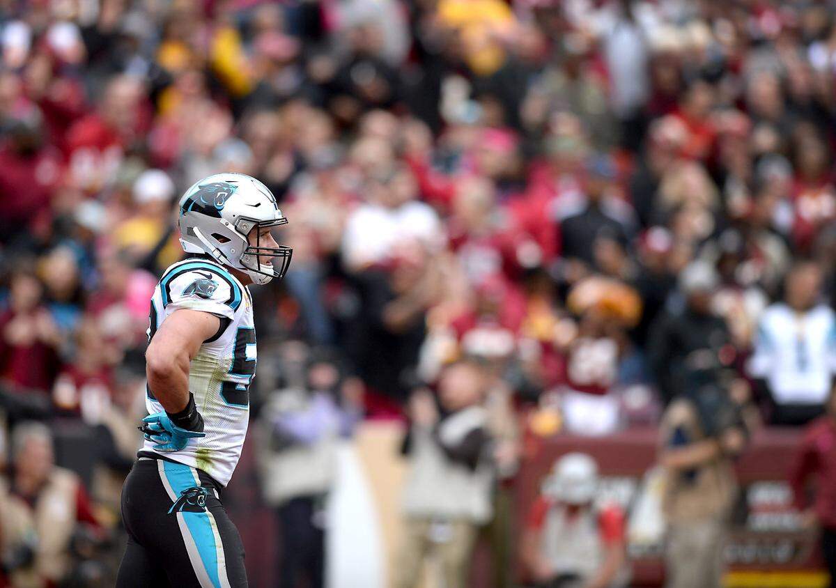 Carolina linebacker Luke Kuechly led the team with nine tackles and had a sack, but Washington defeated the Panthers 23-17.