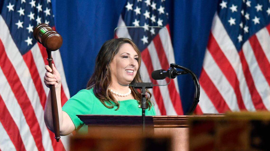 RNC Chairwoman Ronna McDaniel calls the Republican National Convention to order at the Charlotte Convention Center in Charlotte, N.C., Monday August, 24, 2020. The GOP convention was scaled back this year because of the coronavirus pandemic.