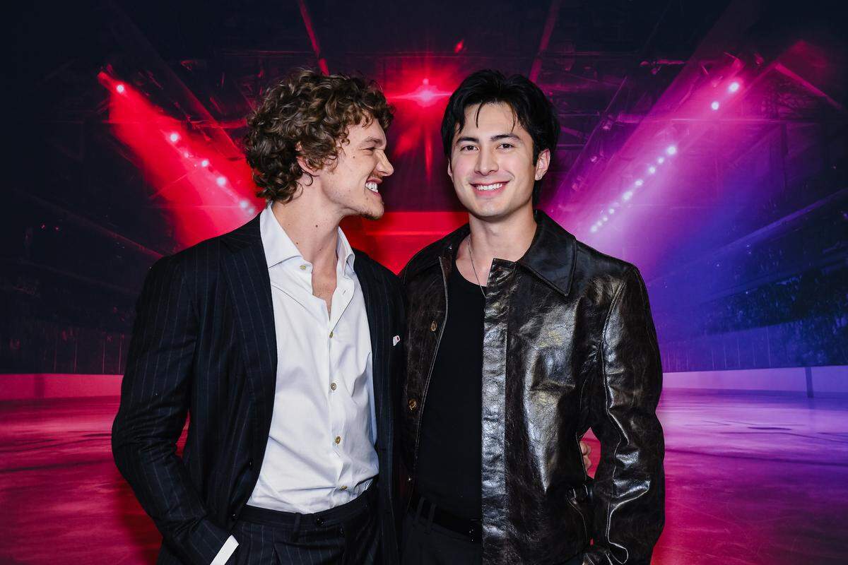 Connor Storrie and Hudson Williams, the stars of "Heated Rivalry," at an event in Toronto last November.