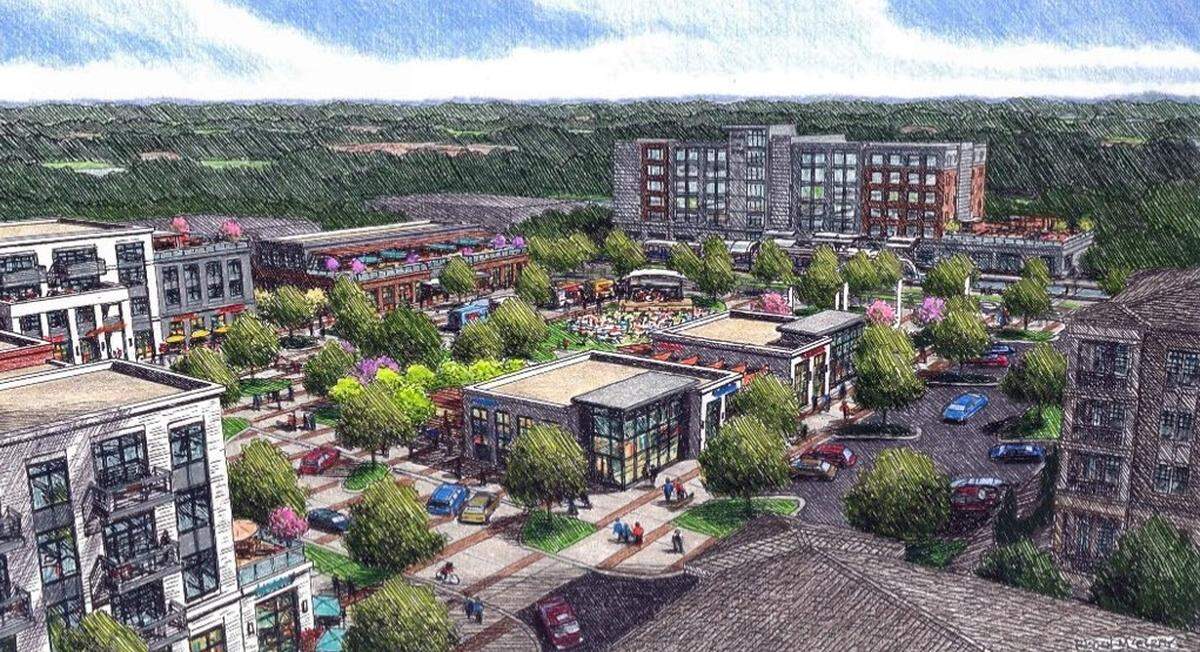 An architectural rendering from Proffitt Dixon Partners shows a concept for the Midfield Station project in Matthews.