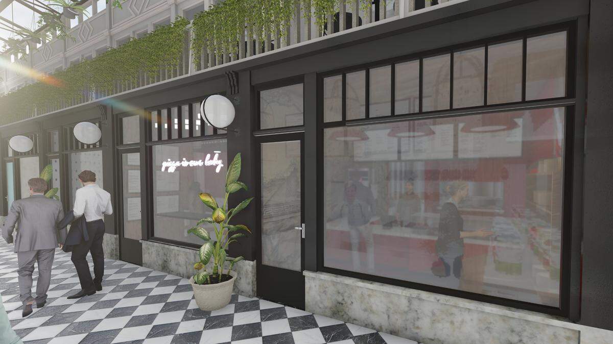 A rendering of a storefront inside The Alley.