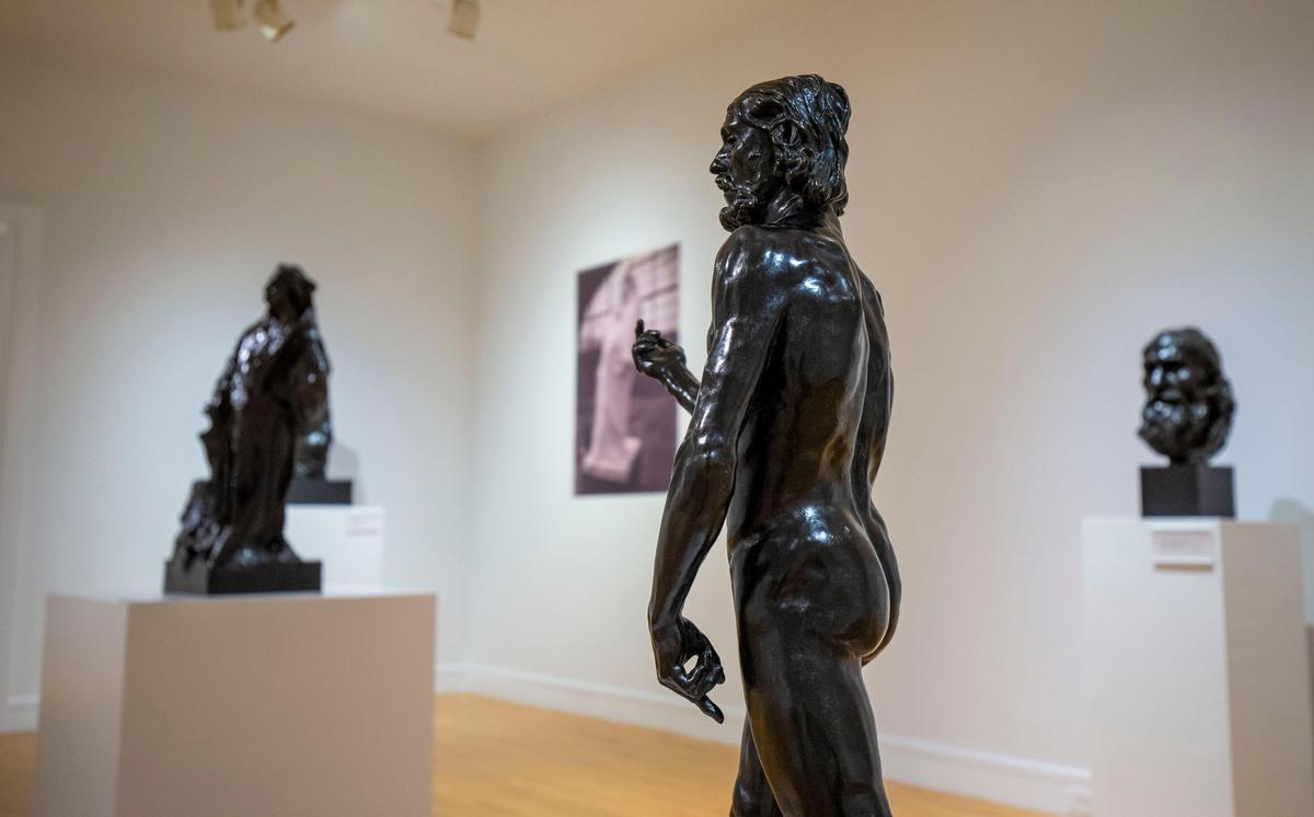 The sculpture “Saint John the Baptist Preaching” by Auguste Rodin is on display in the Van Every Gallery at Davidson College as part of a traveling exhibition. The Rodin exhibition includes 22 pieces by the renowned sculptor that span 50 years of his work.