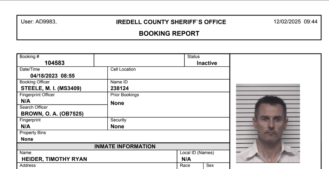 A 2023 arrest report from the Iredell County Sheriff’s Office obtained by the Observer through a public records request. 