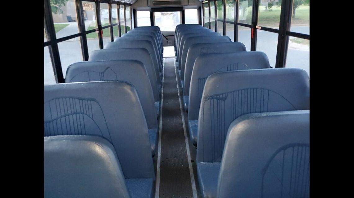 This image shows the sticky substance was sprayed on the seats of the buses.