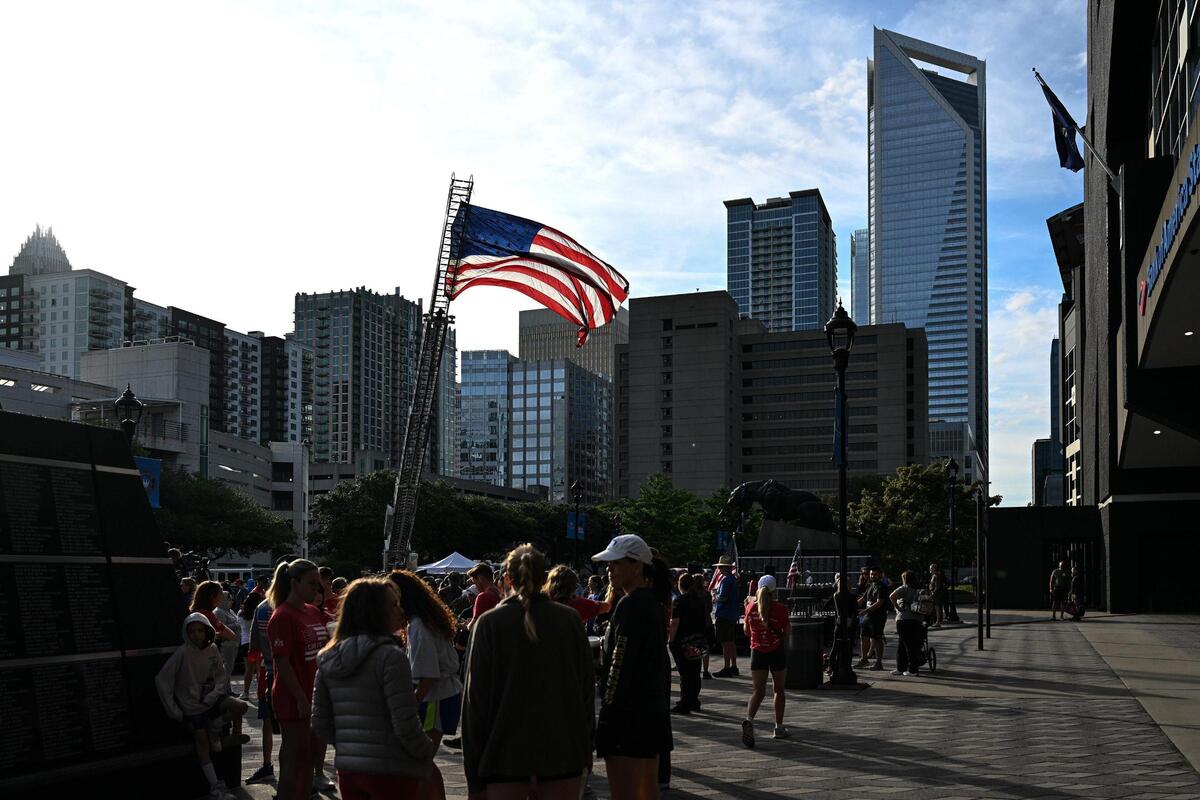 Participants gather prior to the Tunnel to Towers Tower Climb at Bank of America Stadium Sunday, April 27, 2025, in Charlotte.