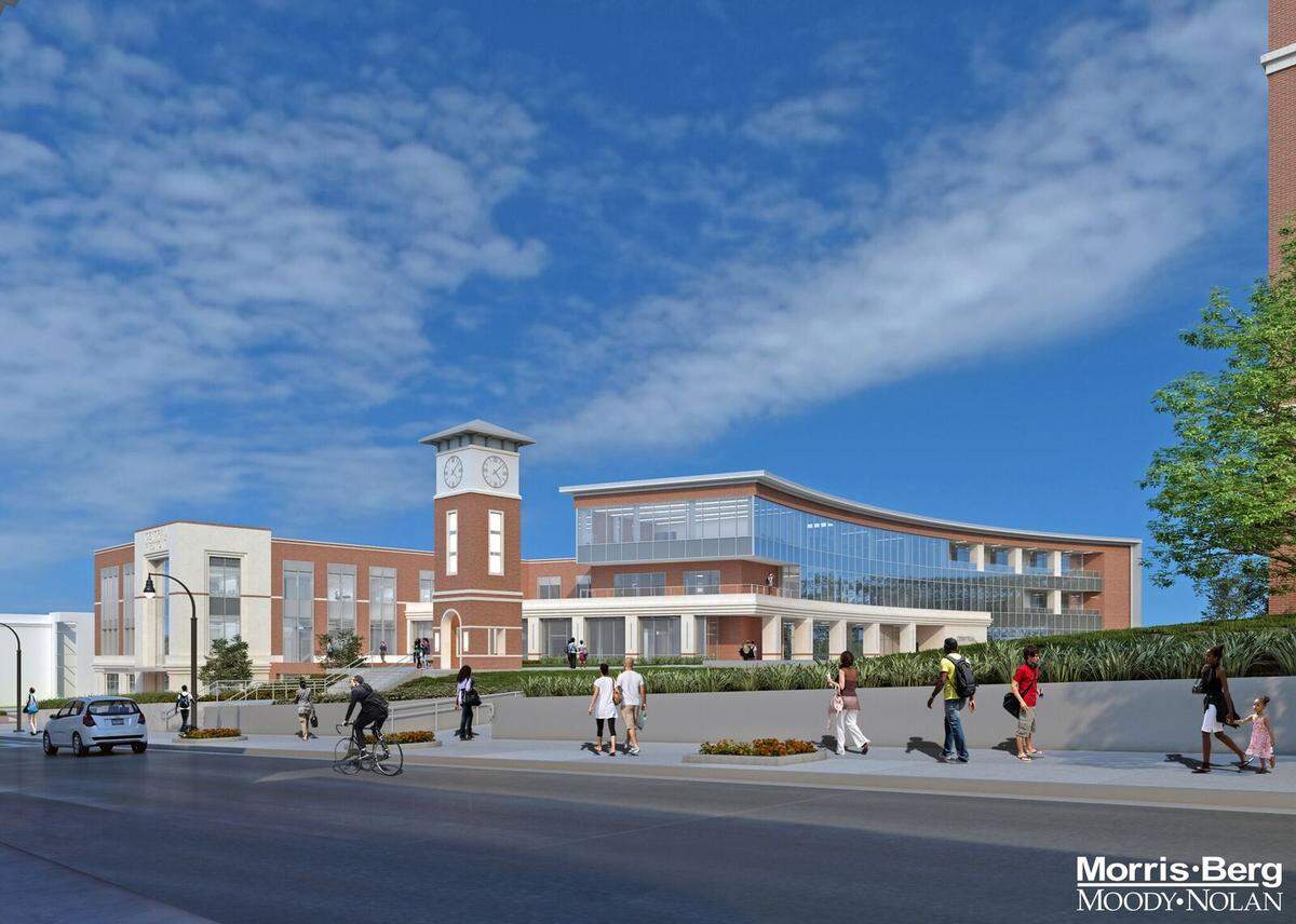 A rendering of the new student success center and library facilities at CPCC, set to be completed in December 2021.
